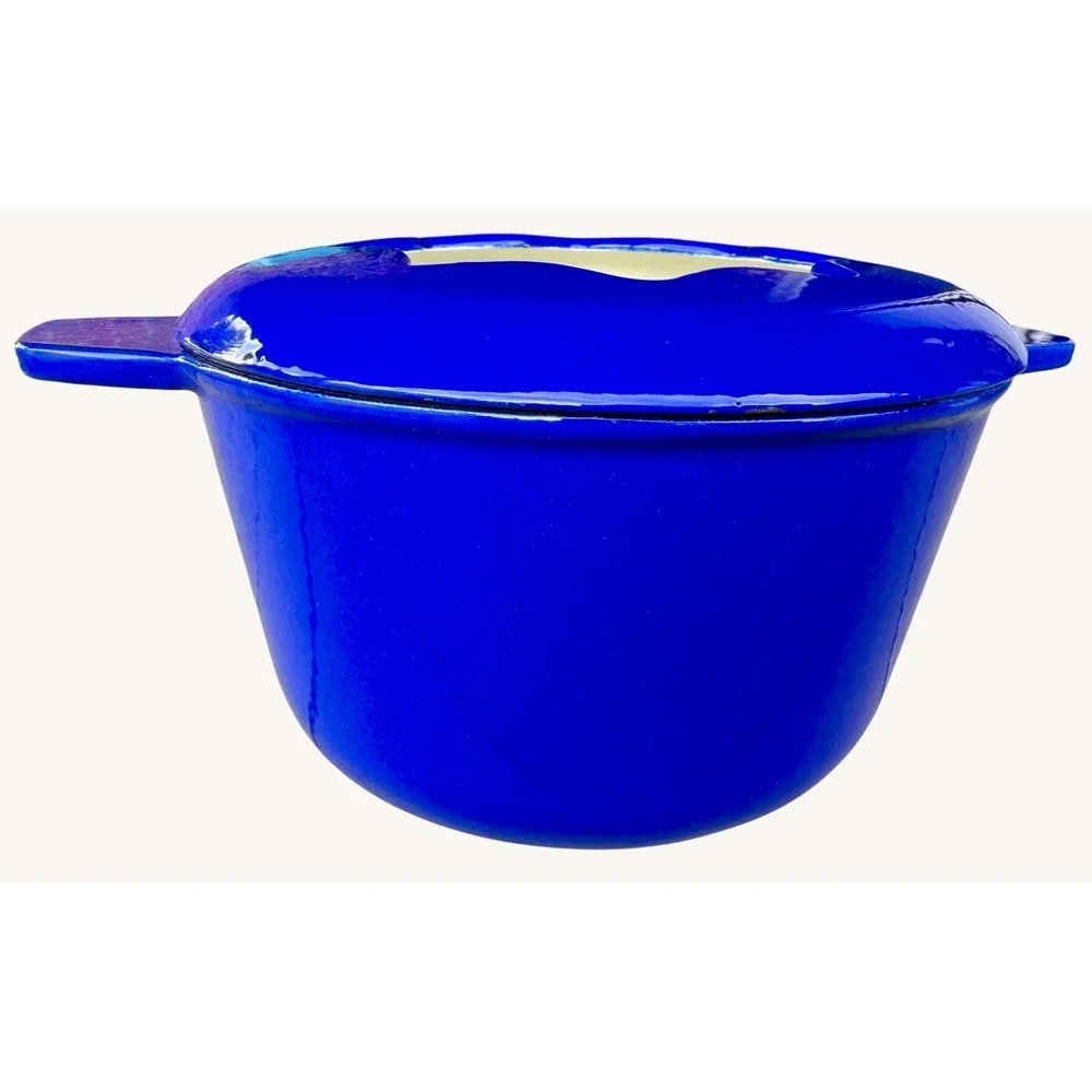 Vintage Cobalt Blue Cast Iron Simmer Pot Fondue Benjamin Medwin Homestead 1.5 Qt